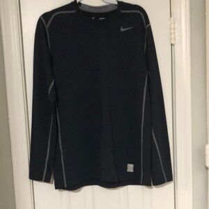 Nike  Pro Combat Dri-Fit HyperWarmMen's Black Long Sleeve Tee with Gray Accents